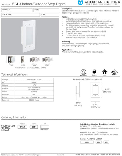 American Lighting SGL-HL-SS Horizontal Louver Faceplate for LED Step Light, Stainless Steel
