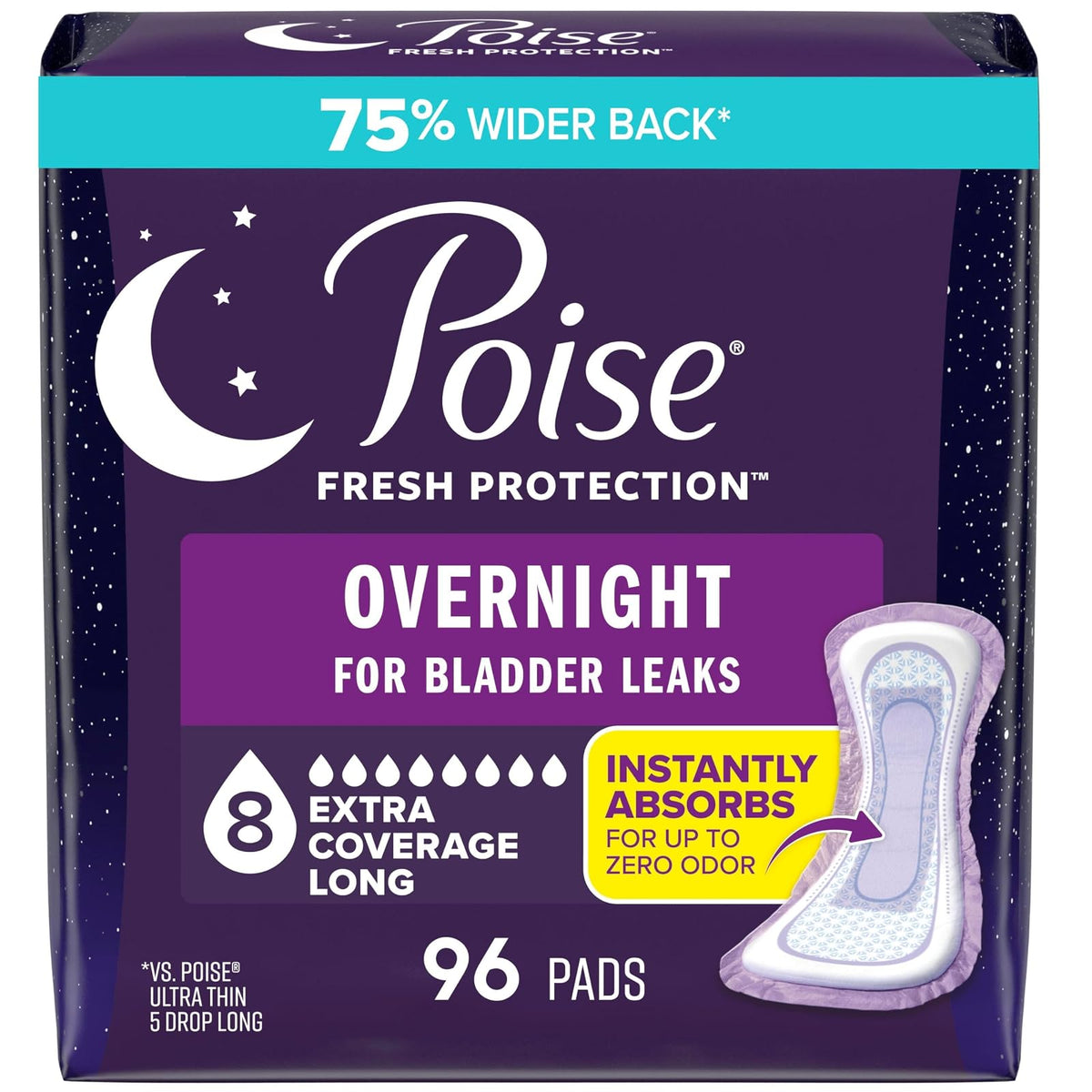 Poise Almohadillas para Incontinencia Nocturna, Absorción Máxima - Largo - Cobertura extra