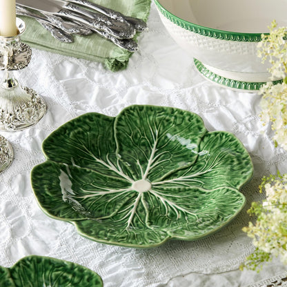 Le Jardin - Juego de 4 platos 3D de col de 11 pulgadas - Plato de hoja de gres verde esculpido - Vajilla inspirada en el jardín de temporada para comidas y entretenimiento de primavera y verano