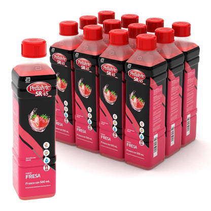 Pedialyte - Electrolitos Orales, 45 mEq, Solución Oral Sabor Fresa 500 ml - Caja con 12 piezas, Auxiliar en la Deshidratación por Diarrea, Vómito y Ejercicio
