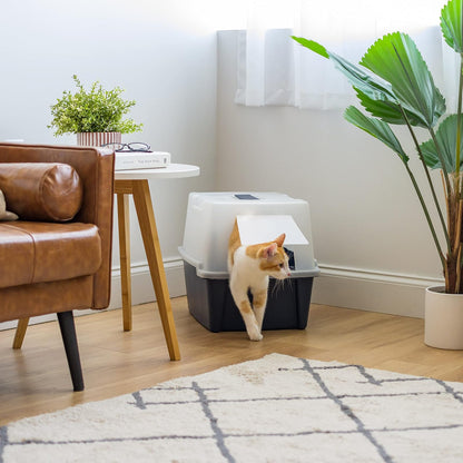 IRIS USA Arenero Cubierto para Gato con Puerta Frontal y Pala, Azul | Reduce la dispersión de arena, puerta frontal para privacidad, incluye pala, resistente a manchas, limpieza sencilla