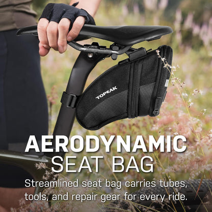 Topeak Aero Wedge Pack, w/Fixer F25, Mediano, Negro