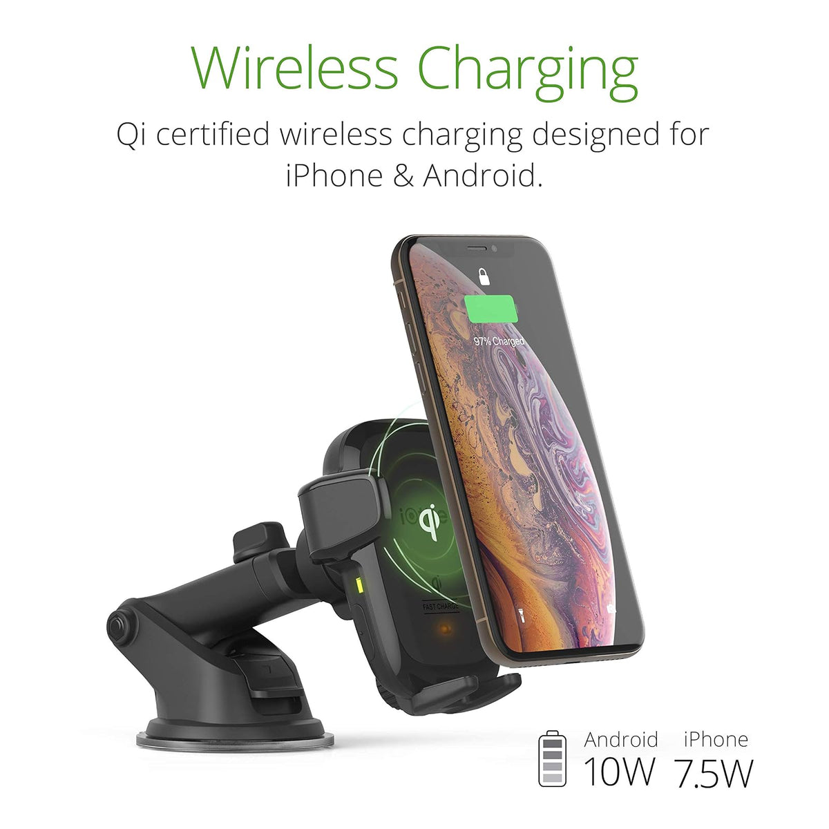 iOttie Auto Sense Qi - Cargador inalámbrico para Automóvil, Soporte de teléfono con sujeción automática con Carga inalámbrica para Google Pixel, iPhone, Samsung Galaxy, Huawei, LG y Otros teléfonos