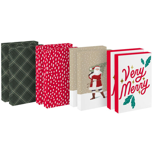 Hallmark - Cajas de camisa de Navidad para regalos (8 cajas de ropa de 16 pulgadas con tapas) rústica Papá Noel, a cuadros, muy feliz, rojo con manchas blancas