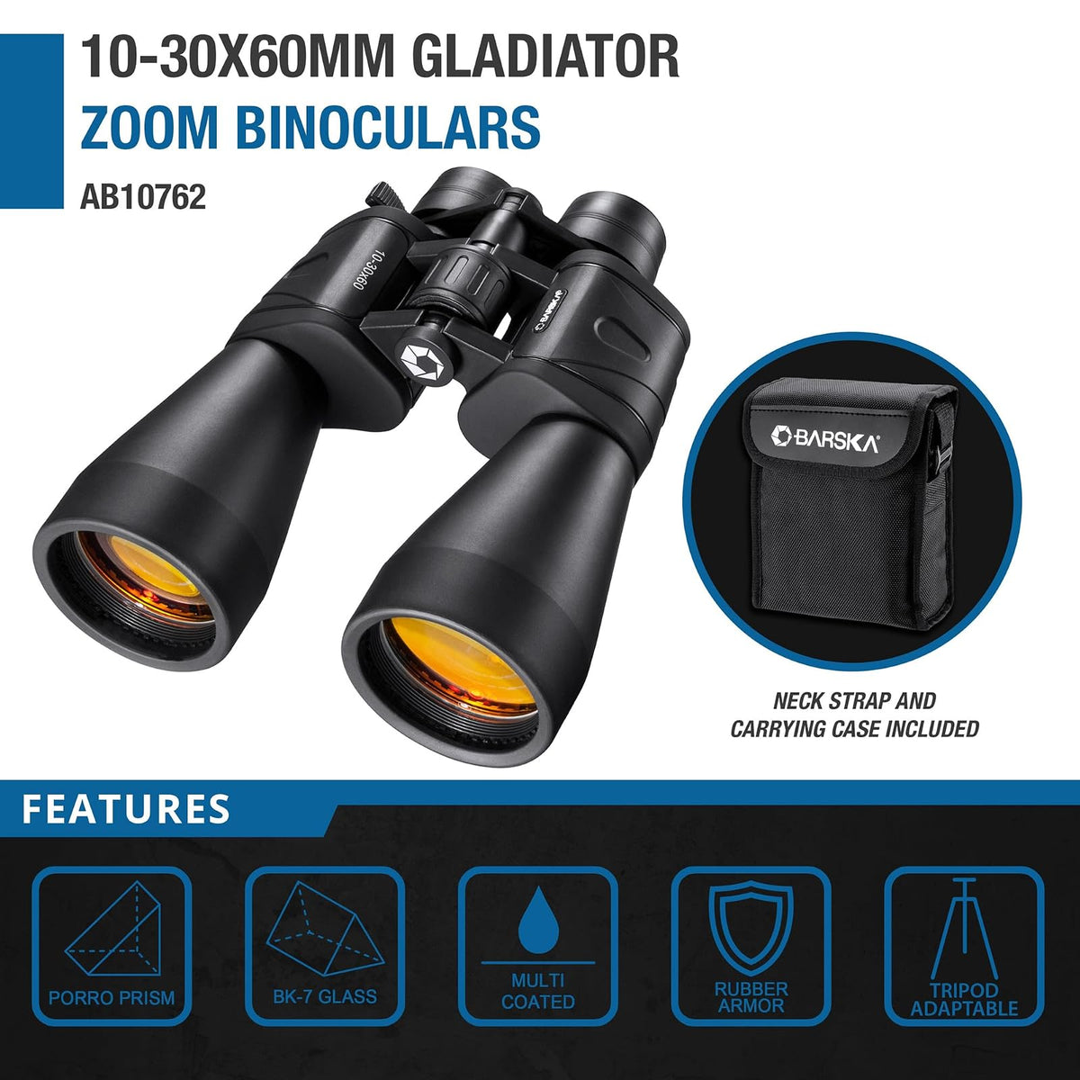 Barska AB10762 10-30x60 Gladiator Binocular with Ruby Lens