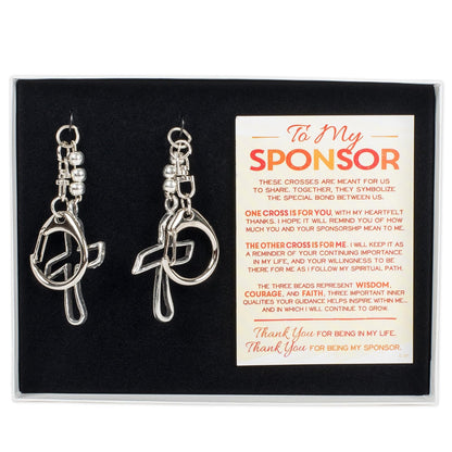 To My Sponsor Cross - Juego de regalo de llavero de cruz, regalos de recuperación y sobriedad para patrocinadores AA y NA, dijes de clip de abalorio de tono plateado de 4.5 pulgadas con tarjeta de regalo, por Abbey & CA Gift, 4 1/2", Plata, No es una pied