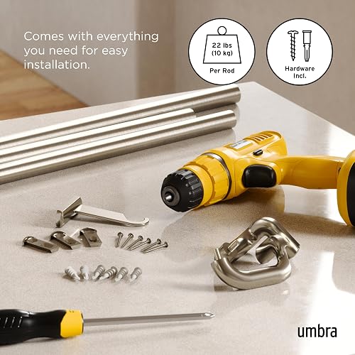 Umbra Twilight Cortinero Sencillo para Cortinas Blackout y Oscurecer Habitación, 122-224 cm, Incluye Accesorios de Instalación, Plateado