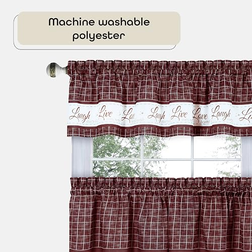 Achim Home Decor - Juego de Cortinas para Ventana, 58 Pulgadas de Ancho, 36 Pulgadas de Largo, Vivo, Amor, Risa (Burdeos), Cortinas filtrantes de luz para Cocina, recámara, Sala de Estar y Comedor