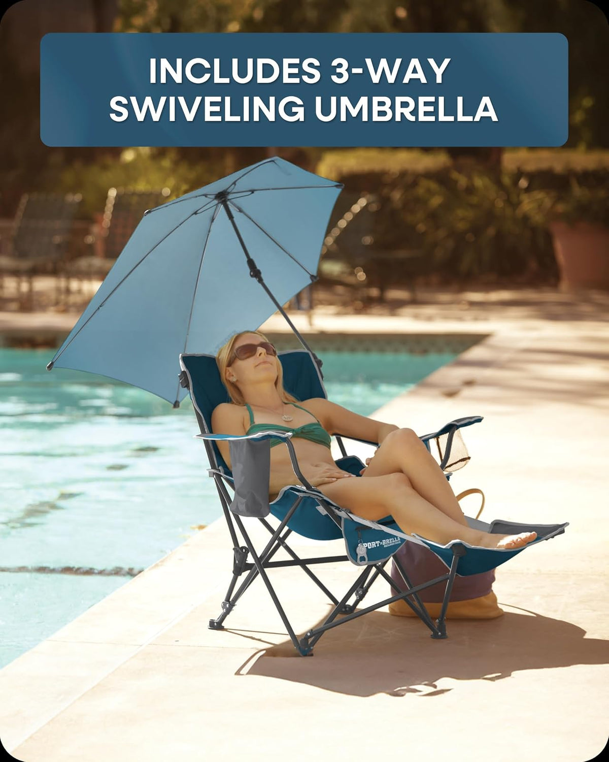 Sport-Brella BRE03-605-04-P Silla reclinable | Azul; armadura 60x100 cm, 3 inclinaciones, brazo giratorio, enfriador, abrebotellas y portavasos