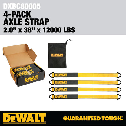 DEWALT - Correas de Amarre para Ejes, Resistencia a la Rotura de 5.4 Ton, elevadores de Soporte, para Camiones, remolques, ATV, UTV, DXBC80005, Paquete de 4, 5 x 96.5 cm, Negro y Amarillo