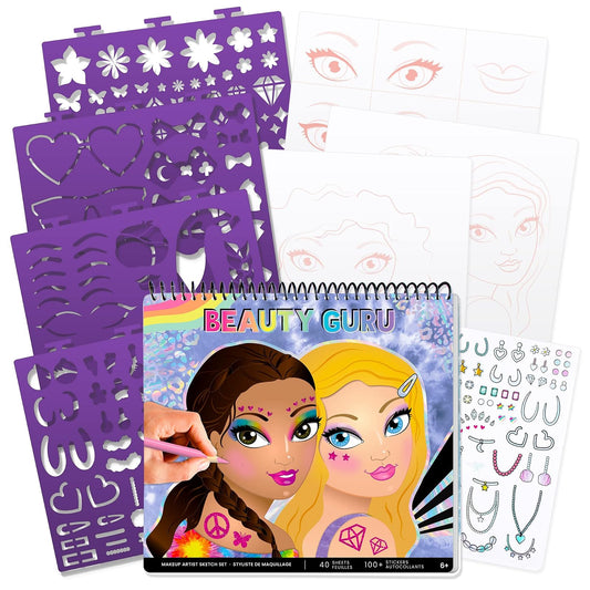 Fashion Angels - Portafolio de bocetos de Maquillaje y diseño de Cabello (11452) para Principiantes, Cuaderno de bocetos con Plantillas y calcomanías para Edades de 6 años en adelante