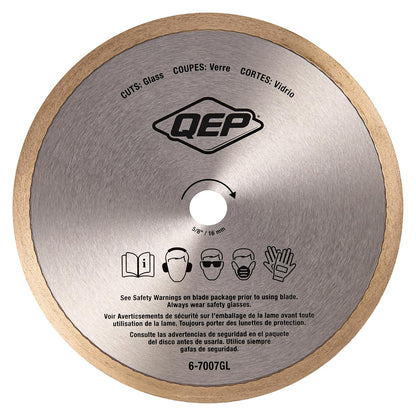 QEP 6-7007GL Hoja de diamante de vidrio de llanta continua de 7 pulgadas, altura de llanta de 7 mm, eje de 5/8 pulgadas, corte húmedo, 8730 RPM máximas