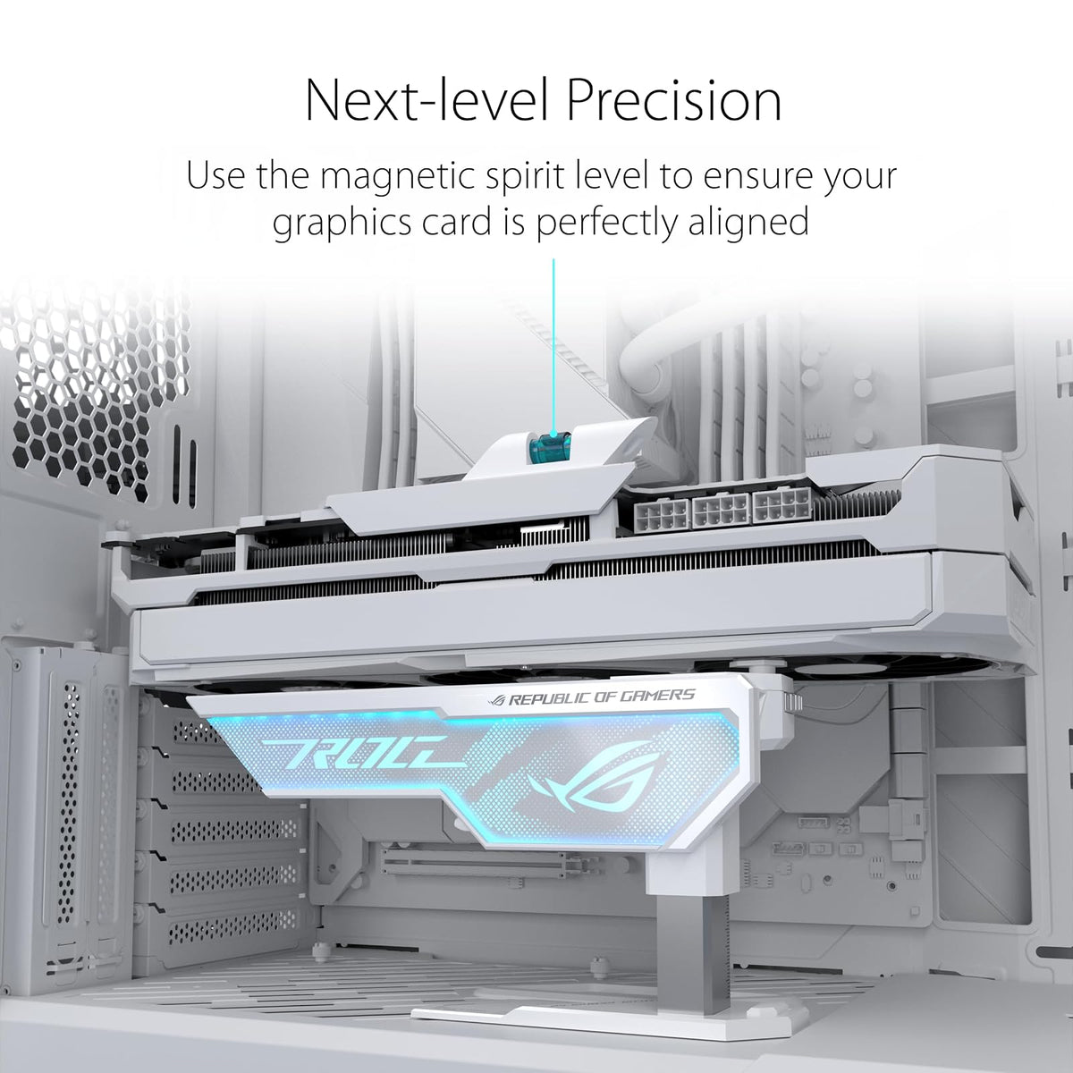 ASUS ROG Herculx - Soporte para Tarjeta gráfica Edición Blanca (diseño sin Herramientas, Nivel de Burbuja Incluido, aleación de Zinc sólido, 72-128 mm, Aura Sync)