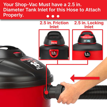 Shop-Vac 9050333 - Manguera de 2.5 pulgadas de diámetro x 8 pies de longitud, largo alcance, manguera de aspiradora, negro, (paquete de 1)