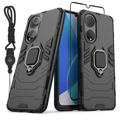 BestAlice Funda para Honor X7 Case + Protector de Pantalla de Cristal Templado + Lens Mica + Cordón para el Cuello, Rudo Uso Híbrida Armor Protección Carcasa, Negro