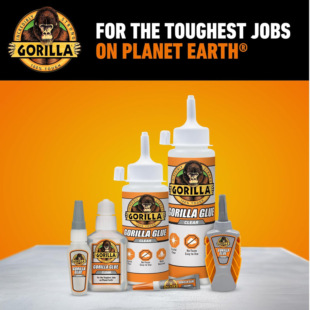 Gorilla - Pegamento transparente, botella de 3.1 onzas (paquete de 2) - Transparente, todo uso y resistente al agua