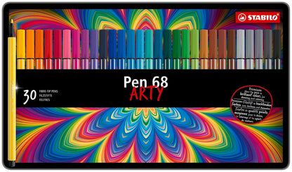 STABILO Pen 68, estuche ARTY con 30 plumines en colores surtidos | Lata de 30 colores surtidos