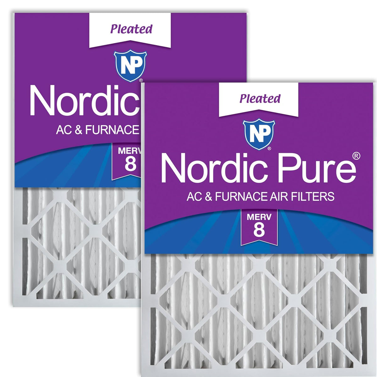 Nordic Pure 16x24x4M8 2 MERV 8 Pleated AC Furnace Air Filter, 16x24x4, Box of 2