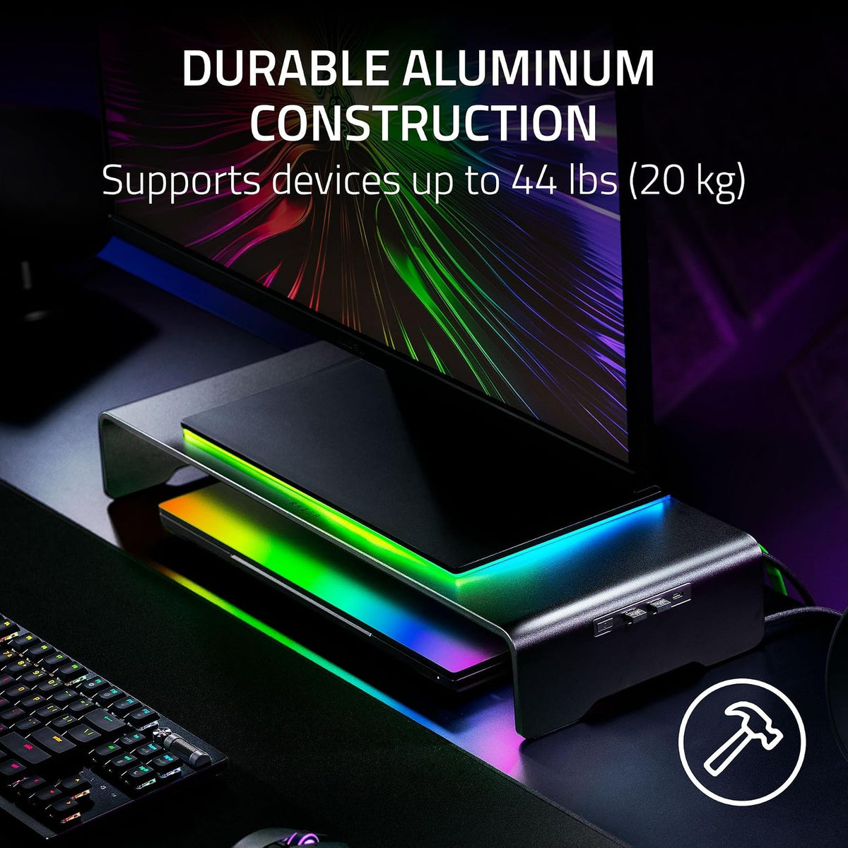 Razer Monitor Stand Chroma | Altura ergonómica, aluminio duradero soporta hasta 20 kg, organizar estante de almacenamiento, Chroma RGB