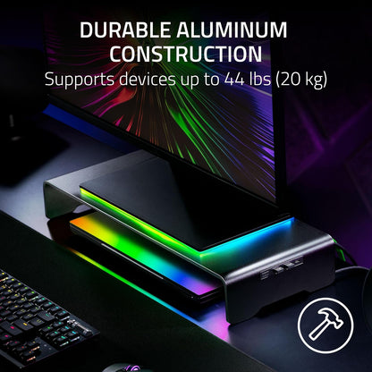 Razer Monitor Stand Chroma | Altura ergonómica, aluminio duradero soporta hasta 20 kg, organizar estante de almacenamiento, Chroma RGB