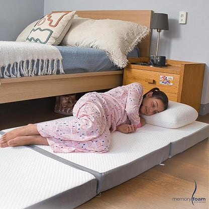 Memory Foam | Colchón/Colchoneta Plegable Individual para Visitas o Acampar con Maleta – Colchón para Invitados Plegable – Blanco con Gris – para Una Persona - Medidas 192 x 80 x 9 cm