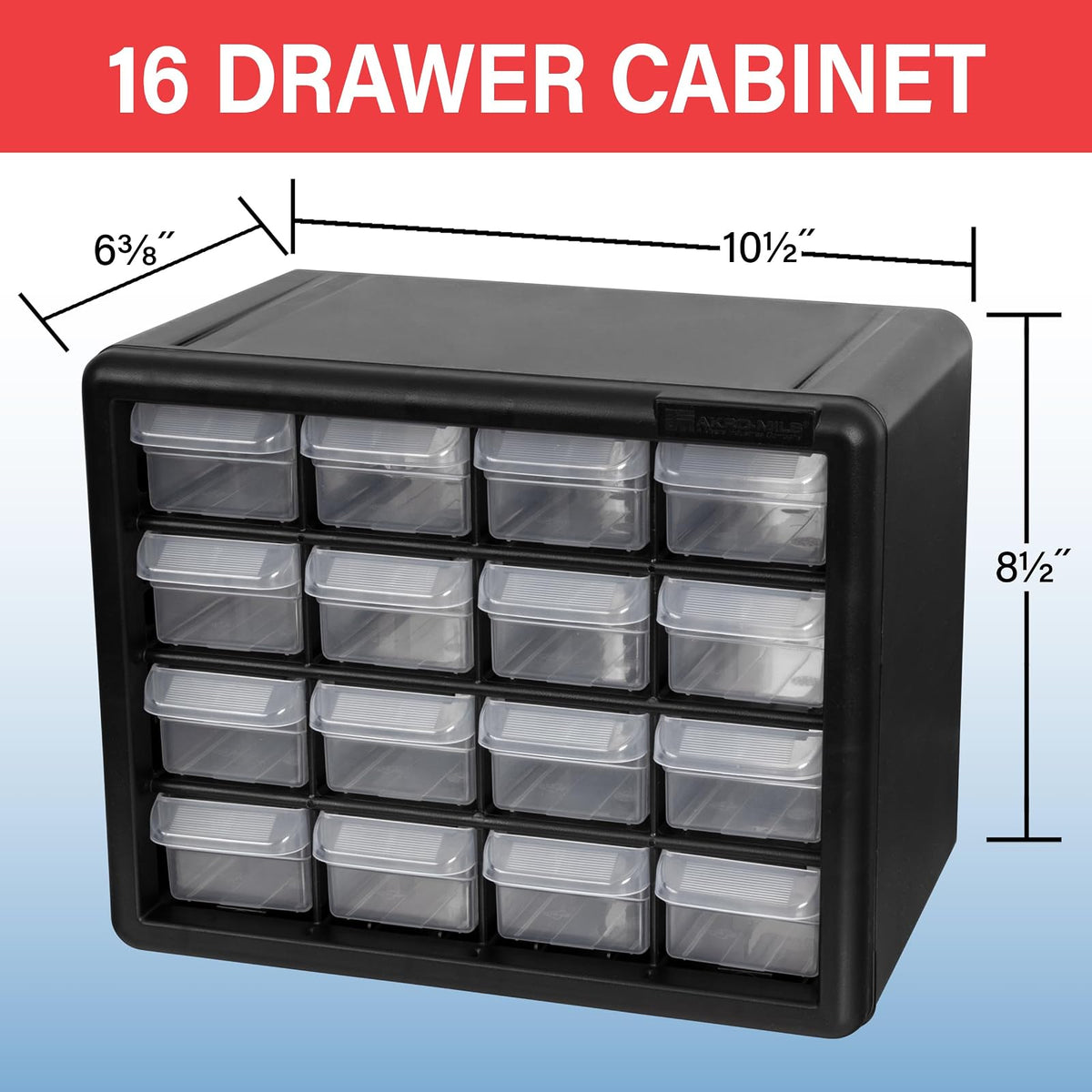 Akro-Mils 10116 - Gabinete de almacenamiento de plástico con 16 cajones para organización de cochera, abalorio, organizador de maquillaje, almacenamiento de ladrillos de construcción, caja de
