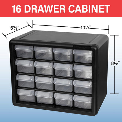 Akro-Mils 10116 - Gabinete de almacenamiento de plástico con 16 cajones para organización de cochera, abalorio, organizador de maquillaje, almacenamiento de ladrillos de construcción, caja de