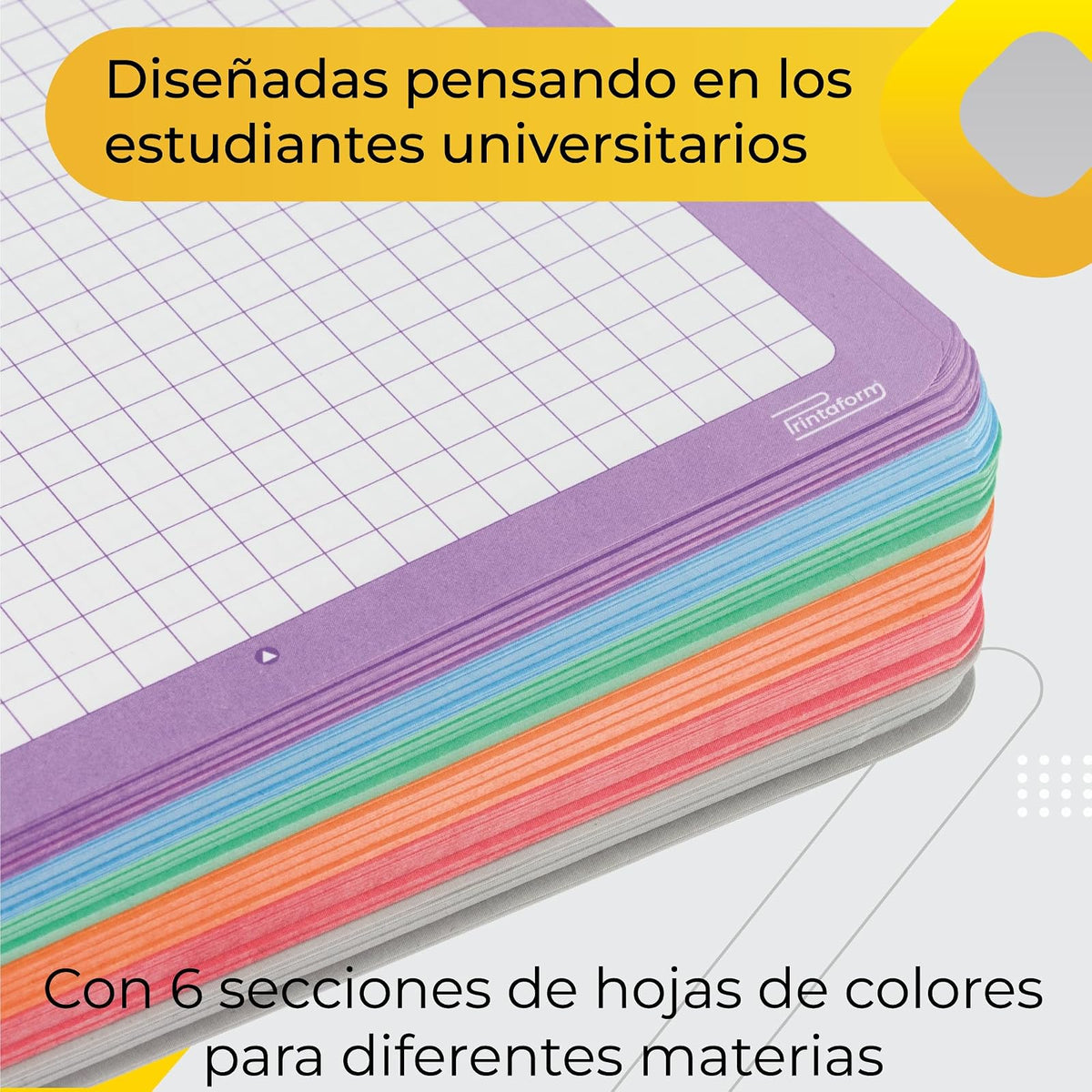 Printaform Libreta Forma Francesa Arcoíris Pastel Universitaria 200h, 2 piezas, Cuadro Chico, Lavanda