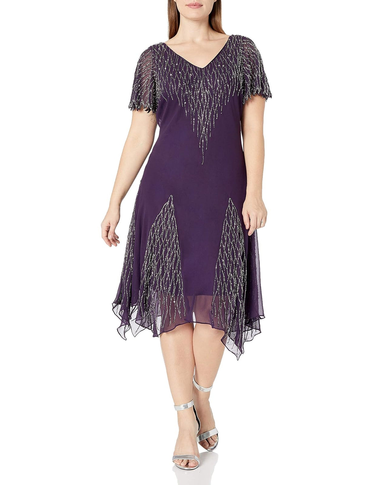 J Kara Vestido Corto con Cuentas para Mujer, Talla Grande