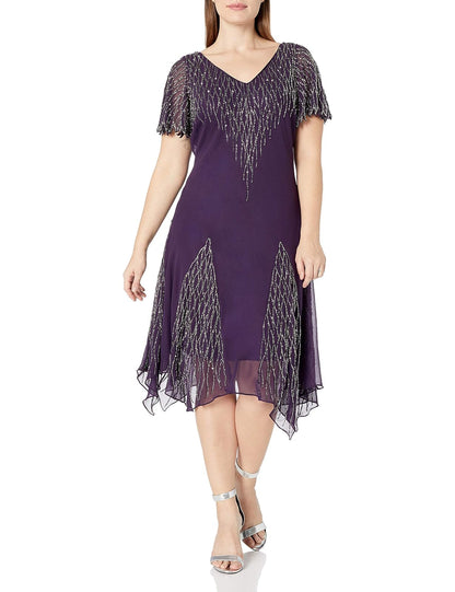 J Kara Vestido Corto con Cuentas para Mujer, Talla Grande