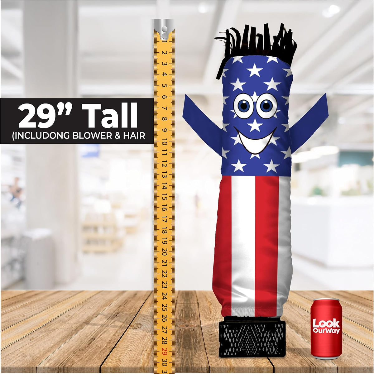 LookOurWay Air Dancers Mini Tubo 29 Pulgadas | Bandera americana, tubo inflable, soplador incluido, decoración promocional