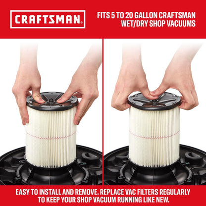 CRAFTSMAN CMXZVBE38755 - Filtro de aspiradora de repuesto para aspiradora de 5 a 20 galones, fácil instalación y atrapa desechos generales, paquete de 2
