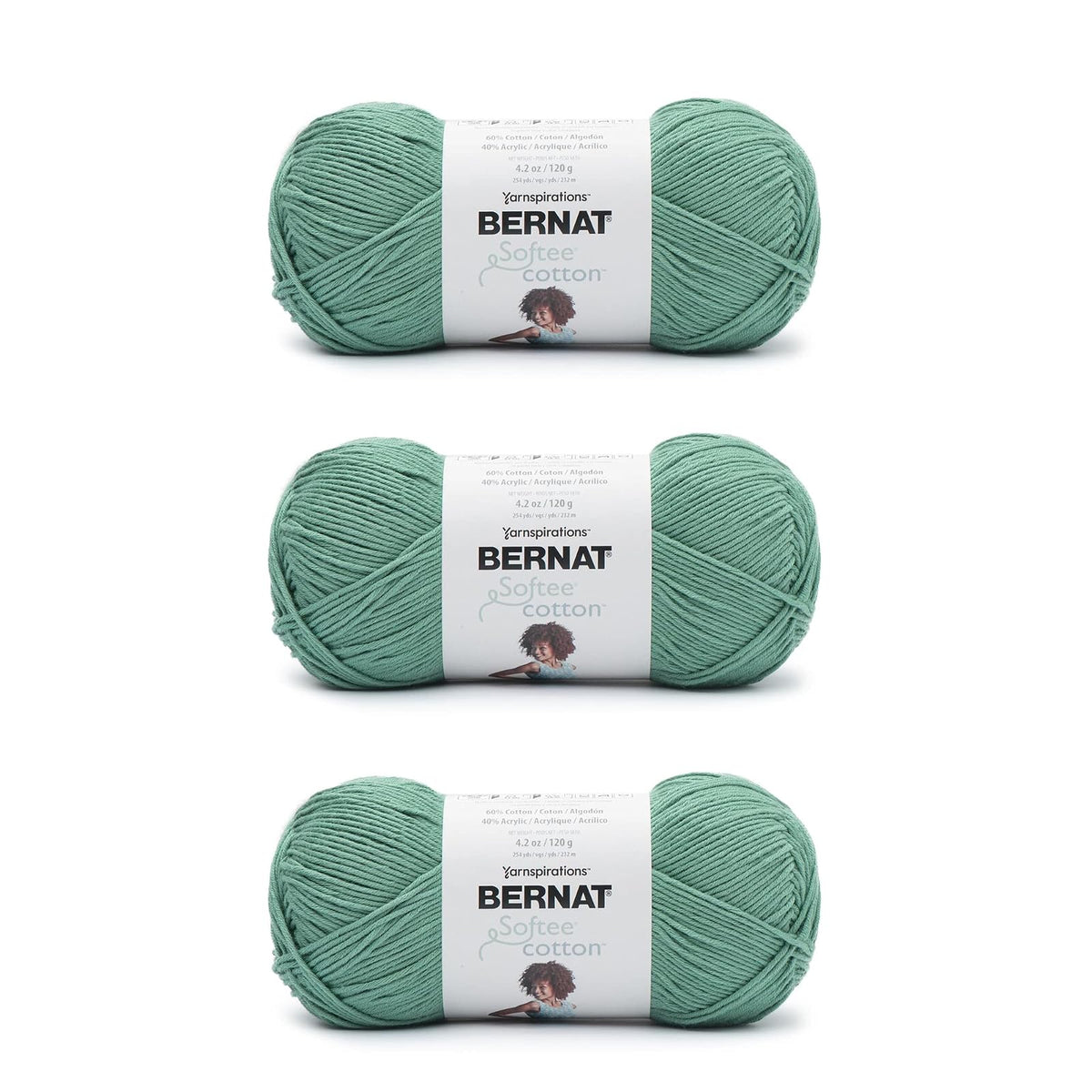 Bernat Softee Cotton, Hilo de Algodón y Acrílico Peso DK - Verde Piscina - Paquete de 3