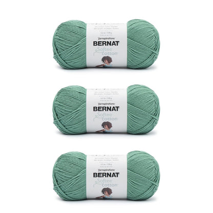 Bernat Softee Cotton, Hilo de Algodón y Acrílico Peso DK - Verde Piscina - Paquete de 3