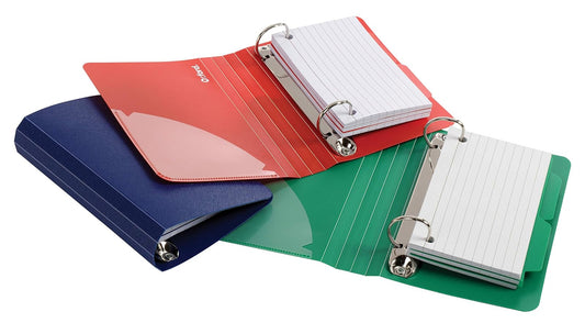 Oxford Carpeta con divisores, 7,6 x 12,7 cm, el color variará, 50 tarjetas, 1 carpeta (73570), surtido (azul, verde, rojo)