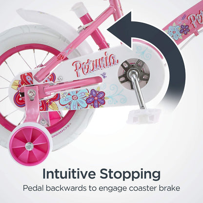 Schwinn Grit and Petunia Push Steer and Ride Bicicleta para niños, para niños y niñas de 2 a 4 años, Altura del Ciclista 28 a 38 Pulgadas, Ruedas de 12 Pulgadas, Ruedas de Entrenamiento, Mango de