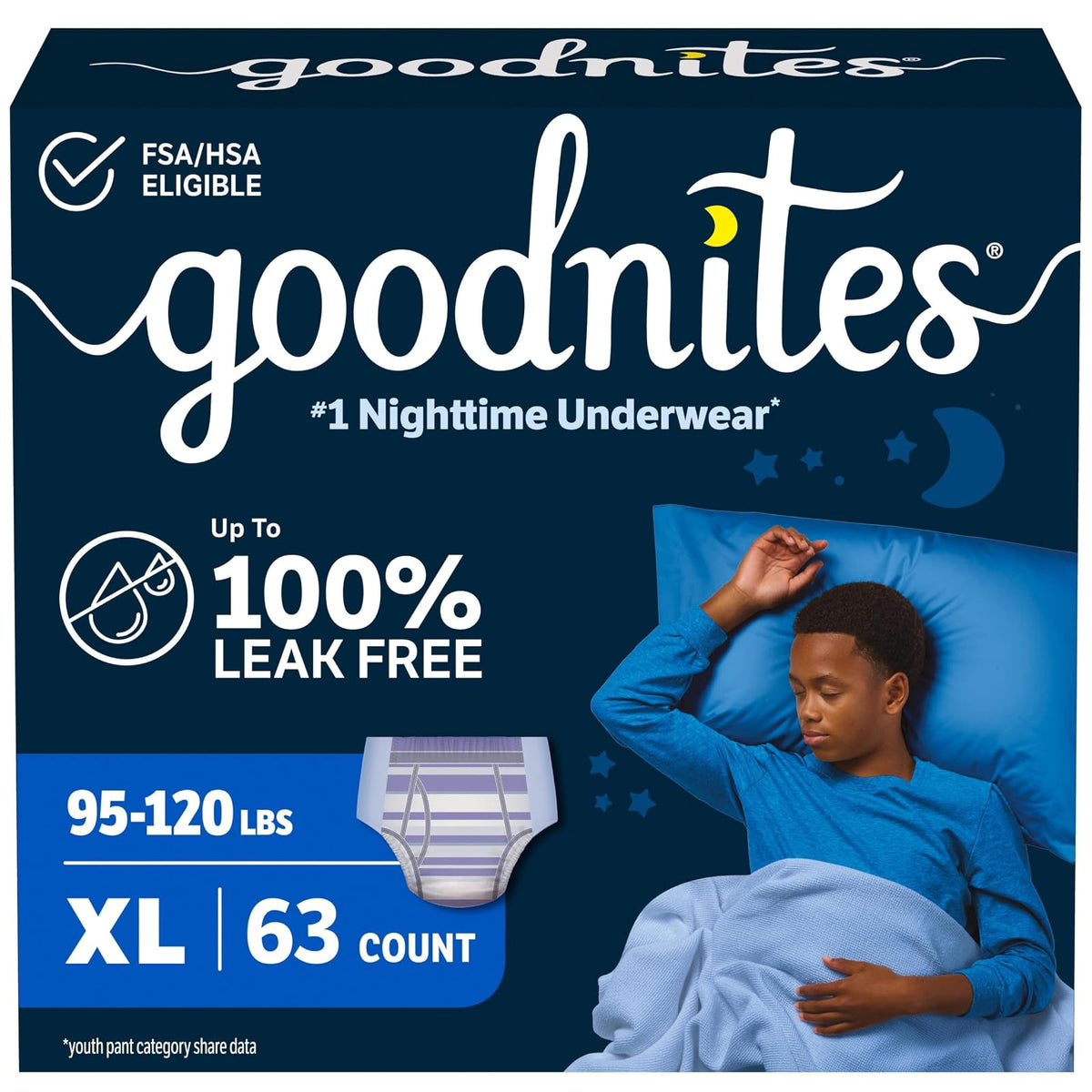 Goodnites Ropa Interior Nocturna Desechable para Niños, Protección contra Enuresis - X-Large (63 Count)