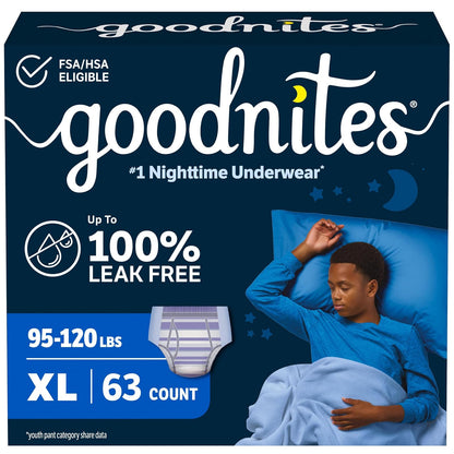 Goodnites Ropa Interior Nocturna Desechable para Niños, Protección contra Enuresis - X-Large (63 Count)