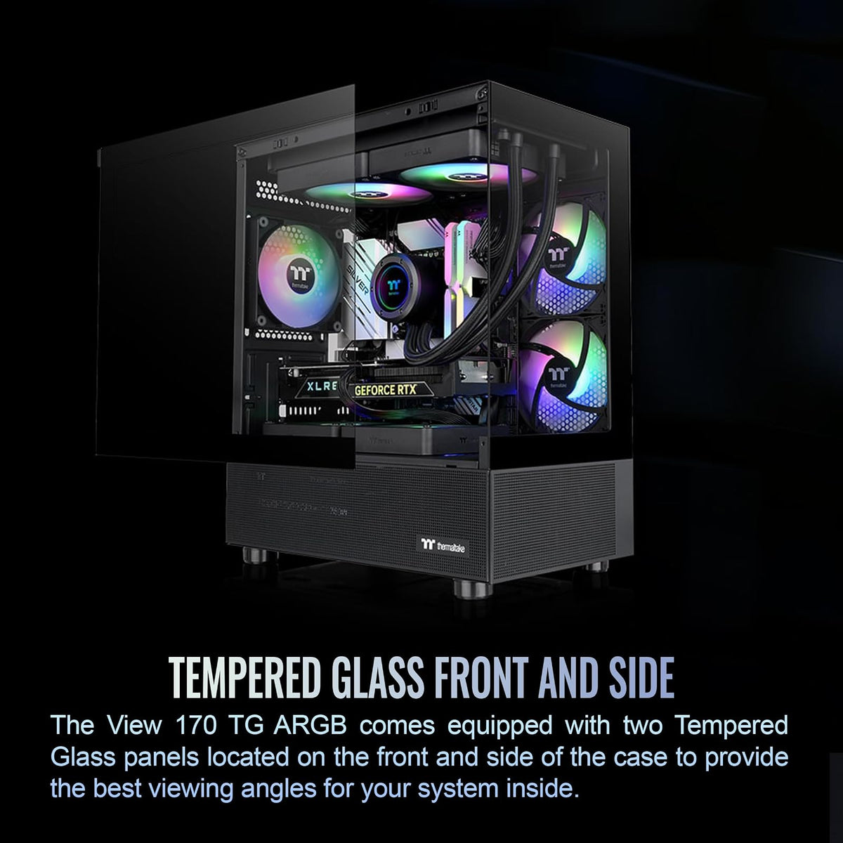Thermaltake View 170 TG ARGB Funda Micro ATX Negra; Ventiladores ARGB de 3 x 120 mm incluidos; soporta radiador de hasta 280 mm; Panel de Vidrio Templado Doble Frontal y Lateral; CA-1Z4-00M1WN-00;