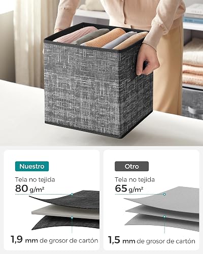 SONGMICS Cajas Cubos de Almacenamiento de Tela no Tejida de 30 cm con Asas Dobles, Juego de 6, Organizadores de Armario, Negro MROB030B01