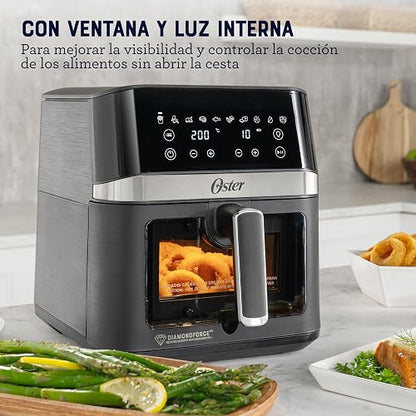 Oster® Freidora de Aire Digital, Recubrimiento Oster® DiamondForce, con Ventana y Luz Interna, 6L de Capacidad, con 10 Programas Automáticos