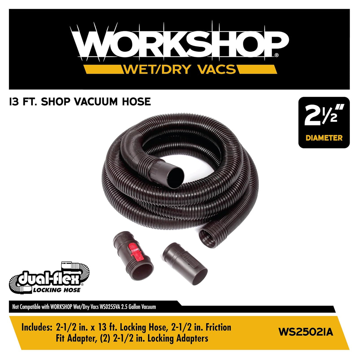 Workshop WS25021A Manguera de Aspiradora Seca/Húmeda, Extra Larga 2-1/2 Pulgadas X 13 Pies
