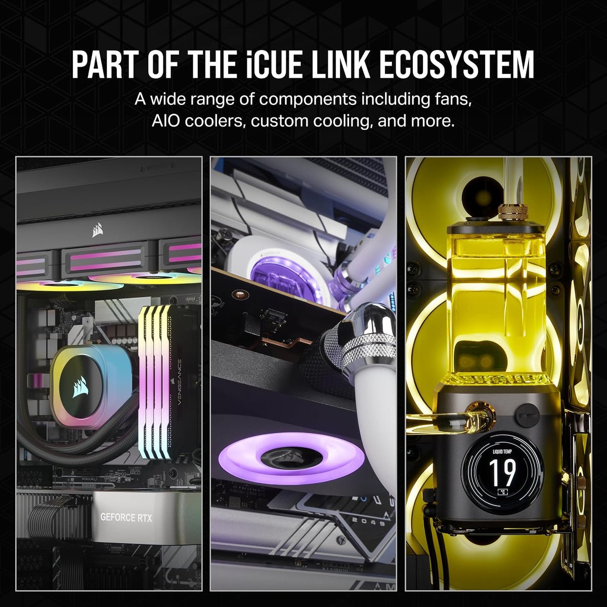 CORSAIR iCUE Link RX140 Ventiladores PWM RGB de 140 mm con iCUE Link System Hub - Rodamiento de Cúpula Magnética - Paquete Doble - Negro
