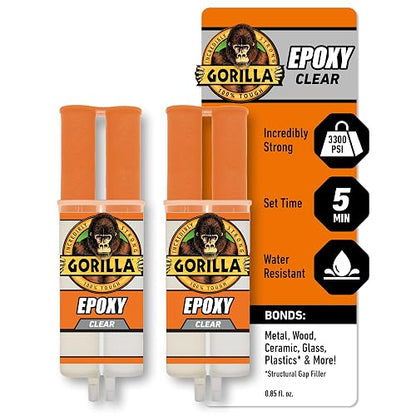 Gorilla Epoxi de 2 partes, juego de 5 minutos, jeringa de 0.85 onzas, transparente