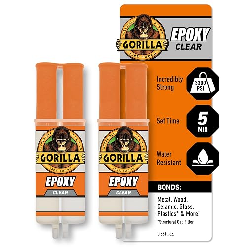 Gorilla Epoxi de 2 partes, juego de 5 minutos, jeringa de 0.85 onzas, transparente