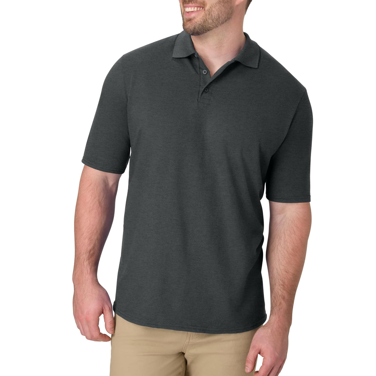 Hanes Camisa Polo X-Temp para Hombre - Gris Carbón jaspeado - M