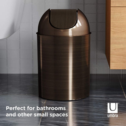 Umbra Mezzo Bote de Basura de Acero con Tapa Oscilante, Ideal para Baño, Oficina y Recámara, 9L, Bronce