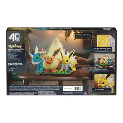 4D Build, Pokémon Eevee Evolution Trio with Vaporeon, Flareon & Jolteon 3D Model Kit, Pokémon Figure, Desk Décor, 612 Pieces, for Ages 12 & Up