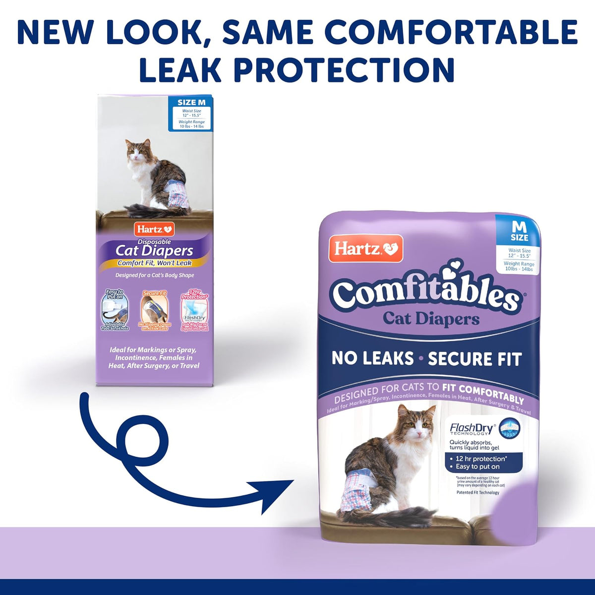 Hartz Comfitables - Pañales para Gatos, Talla M, 16 Unidades, Ajuste cómodo y Seguro, fácil de Poner