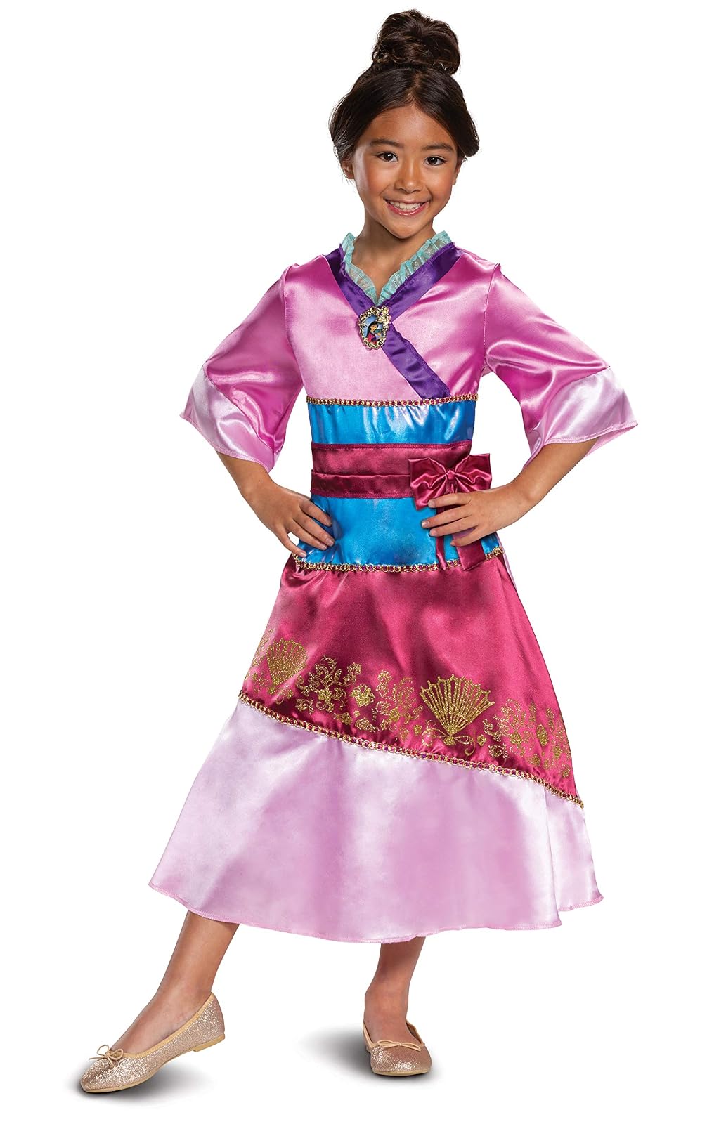 Disguise Disney Princess Mulan - Vestido de disfraz para niñas, disfraz de personajes infantiles, talla clásica para niños, talla S (4-6x), rosa (14039L)